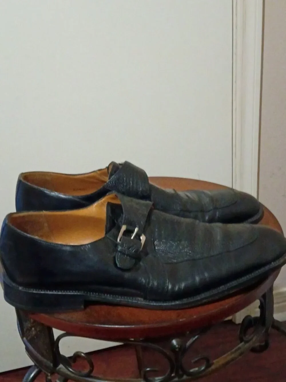Mezlan Aviano Shoes Men's 13M Black Leather Ostrich Leg Monk Buckle Strap Dress